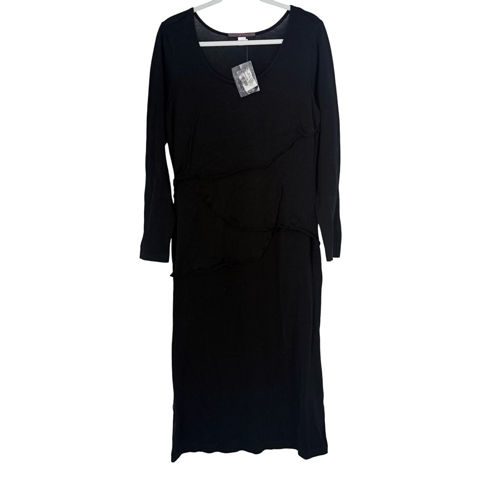 NWT Peruvian Connection Pima Cotton Long Sleeve Bodice Dress Sz L Black